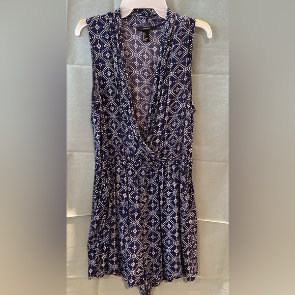 Forever 21 Pants - Forever 21 blue/white print, sleeveless shorts romper, size large
